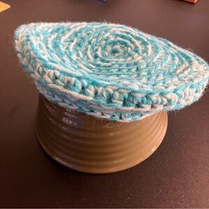 Baby Toddler Beret Hat Handmade Crochet Blue Two-tone Spiral Pastel Spring